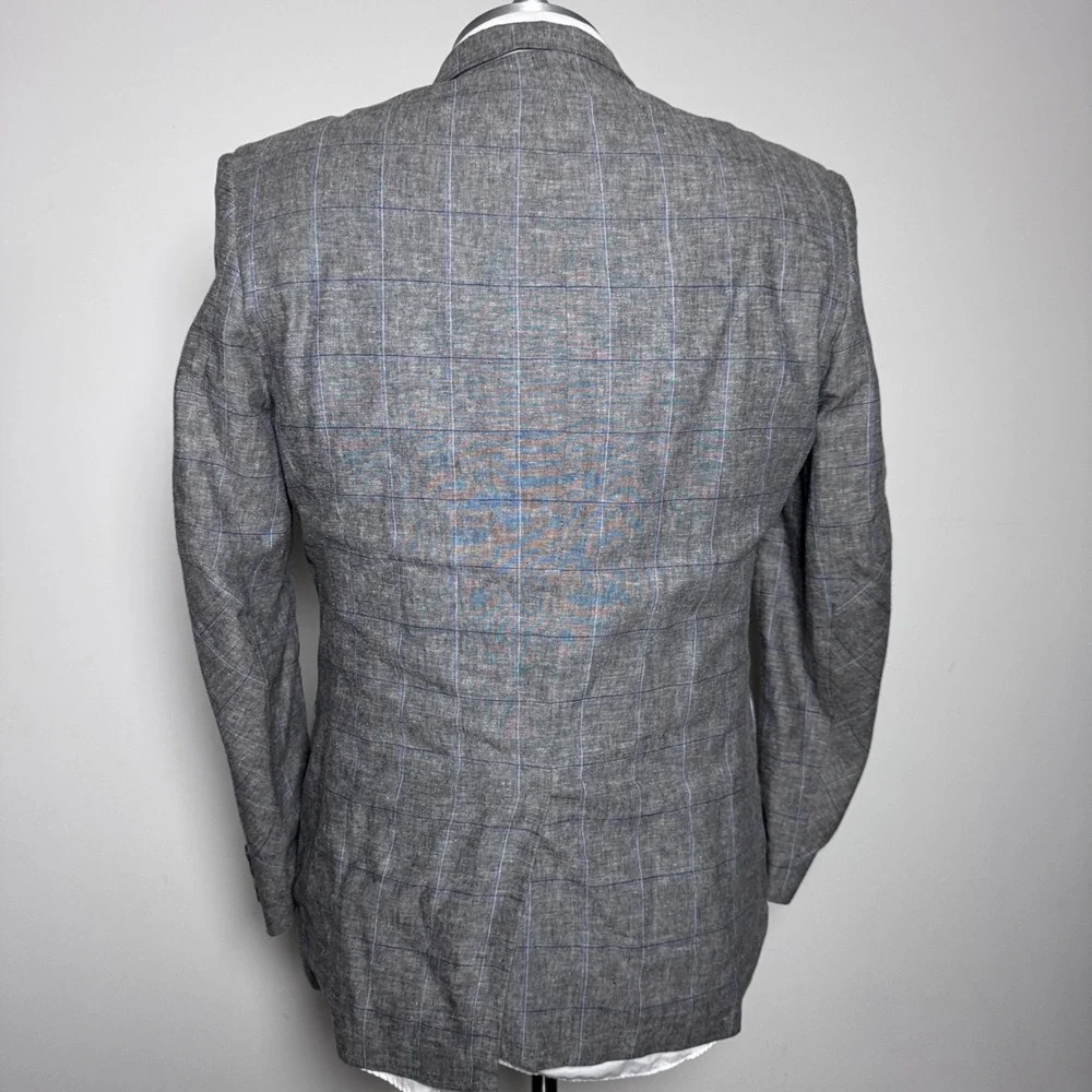 Tasso‎ Elba Island Blazer Mens L 42-44 Gray Windowpane Linen Cotton Sport Coat